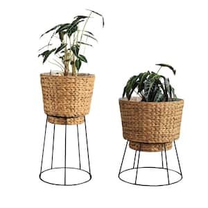 Eden Grace 2 Woven Planter Baskets with Plastic Lining and metal base 2 Multipurpose Storage Baskets for Plants, Flowers