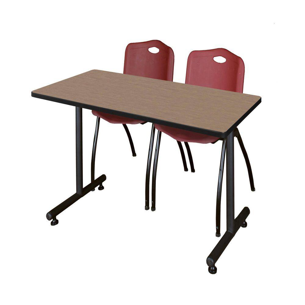 Kobe 48 in x 30 in. Noble Oak T-Base Training Seminar Table Desk, 2 M Stack Chairs-Burgundy price history on PriceWatchPro