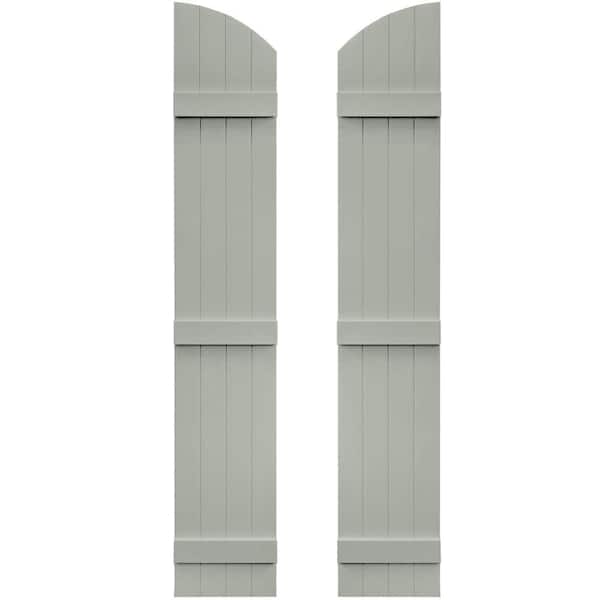 Builders Edge 14 in. x 77 in. Board-N-Batten Shutters Pair, 4 Boards Joined with Arch Top #284 Sage