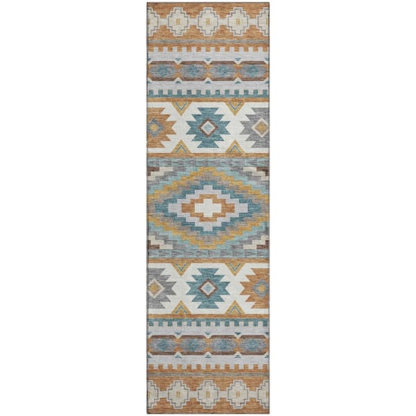 Mayfield Premium Machine Washable Abstract AMF2539 Copper 2 ft. x 7 ft. Runner Rug