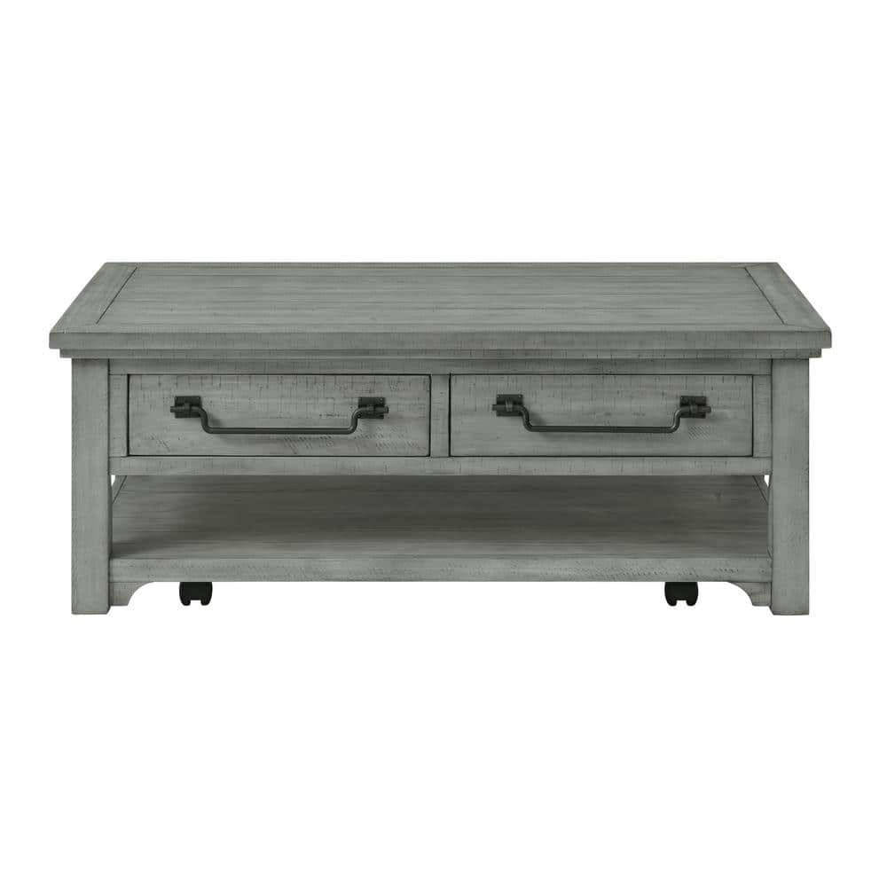 Dove Grey Solid Pine Rectangular Coffee Table with Storage