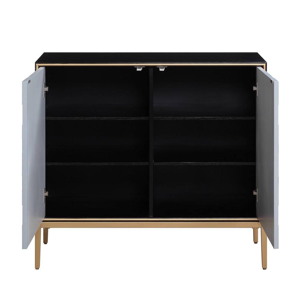 39" Black and Gray Wood Console Table with Brass Legs