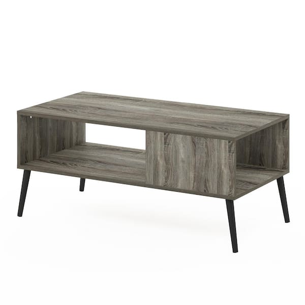 Furinno Claude 39.37 in. French Oak Grey Mid-Century Rectangle Coffee Table with Pine Wood Legs