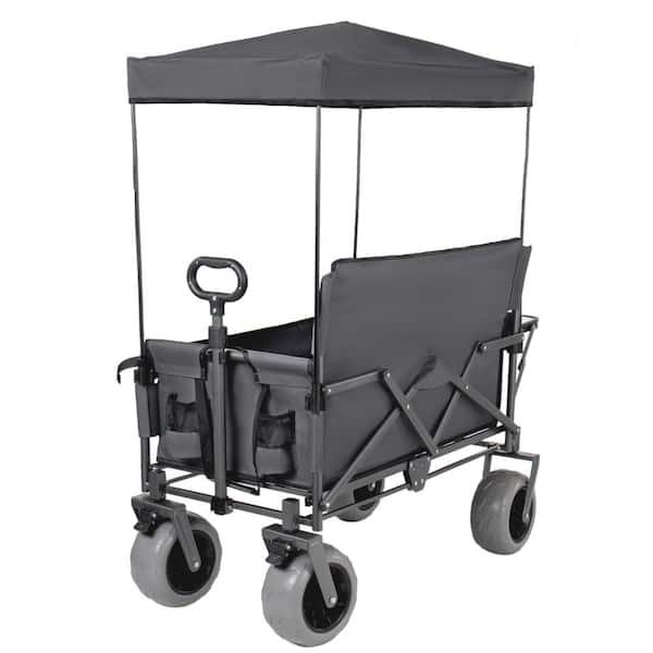 3-in-1 Gray Folding Utility Wagon Cart, 500lbs Converts to Canopy, Bench & Table for Camping Outdoor