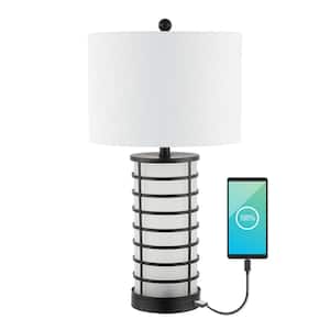 Jayce 27 in. Black Modern Industrial Iron Nightlight LED Table Lamp with USB Charging Port
