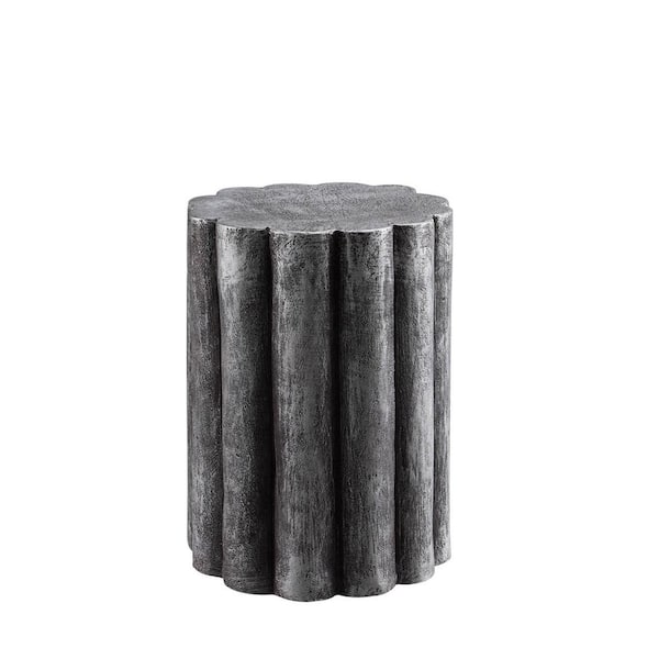 HEMSLY INC Pillar Column 13 in. x 18 in. Silver Round Stone Outdoor Accent Table