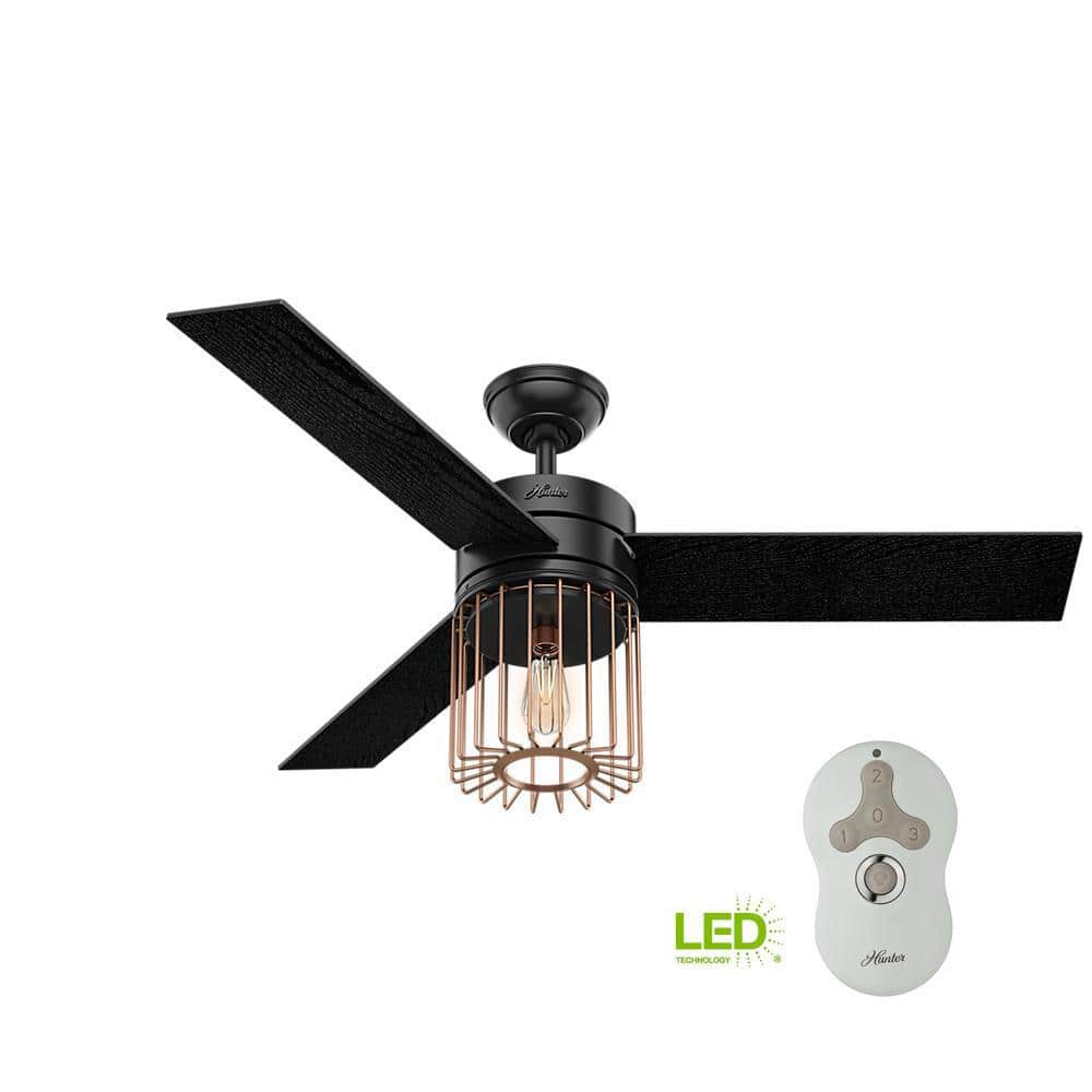 Hunter Ronan 52 in. LED Indoor Matte Black Ceiling Fan with Light and Remote -  59239