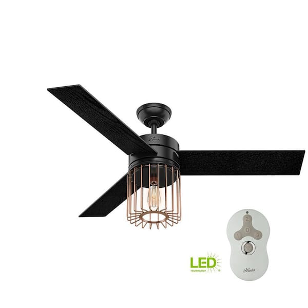 Hunter Ronan 52 in. LED Indoor Matte Black Ceiling Fan with Light and Remote