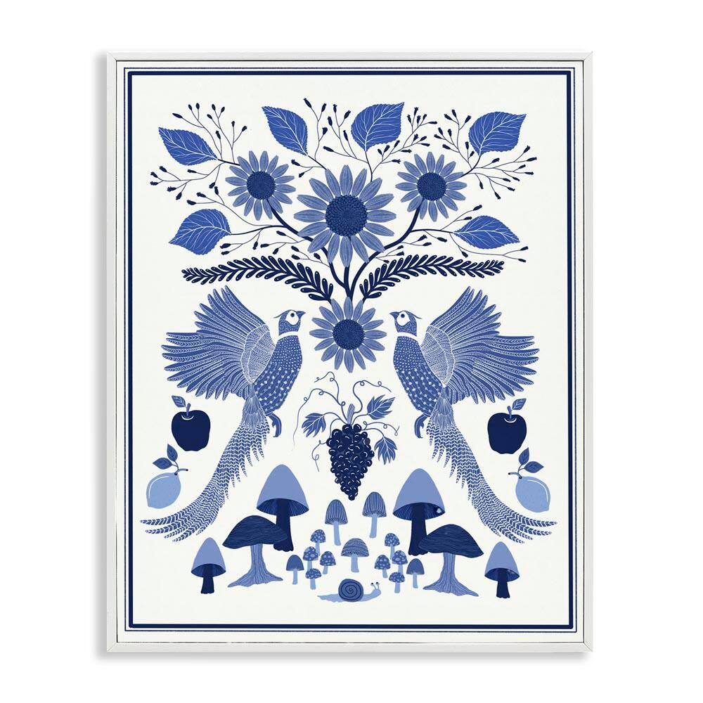 Woodland Blue Folk Pattern by Darlene Seale White Framed Nature Giclee Art Print 30 in. x 24 in.