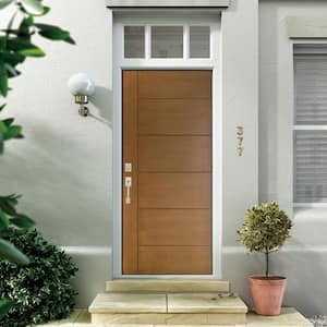 36 in. x 80 in. Contemporary Teak Modern Light Oak Right-Hand Inswing Stained Fiberglass Prehung Front Door