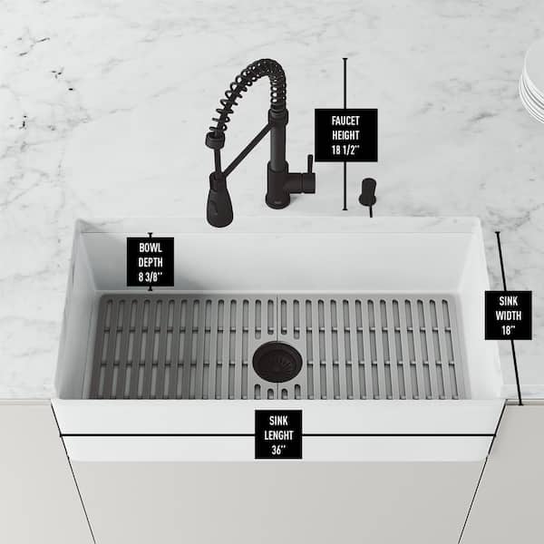 VIGO Matte Stone 36-in x 18-in Matte White Single Bowl Tall (8-in or Larger) Undermount Apron Front/Farmhouse Commercial/Residential Workstation Kitchen Sink VIGO Matte Stone 36-in x 18-in Matte White Single Bowl Tall (8-in or Larger) Undermount Apron Front/Farmhouse Commercial/Residential Workstation Kitchen Sink