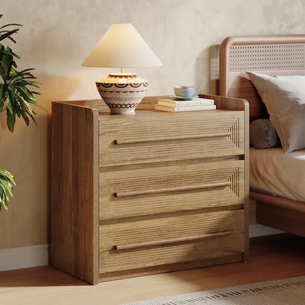 32 in. Wide Brown 3-Drawer Nightstand, Large Bedside Table Oversized Night Stand for Bedroom, Farmhouse Side End Table