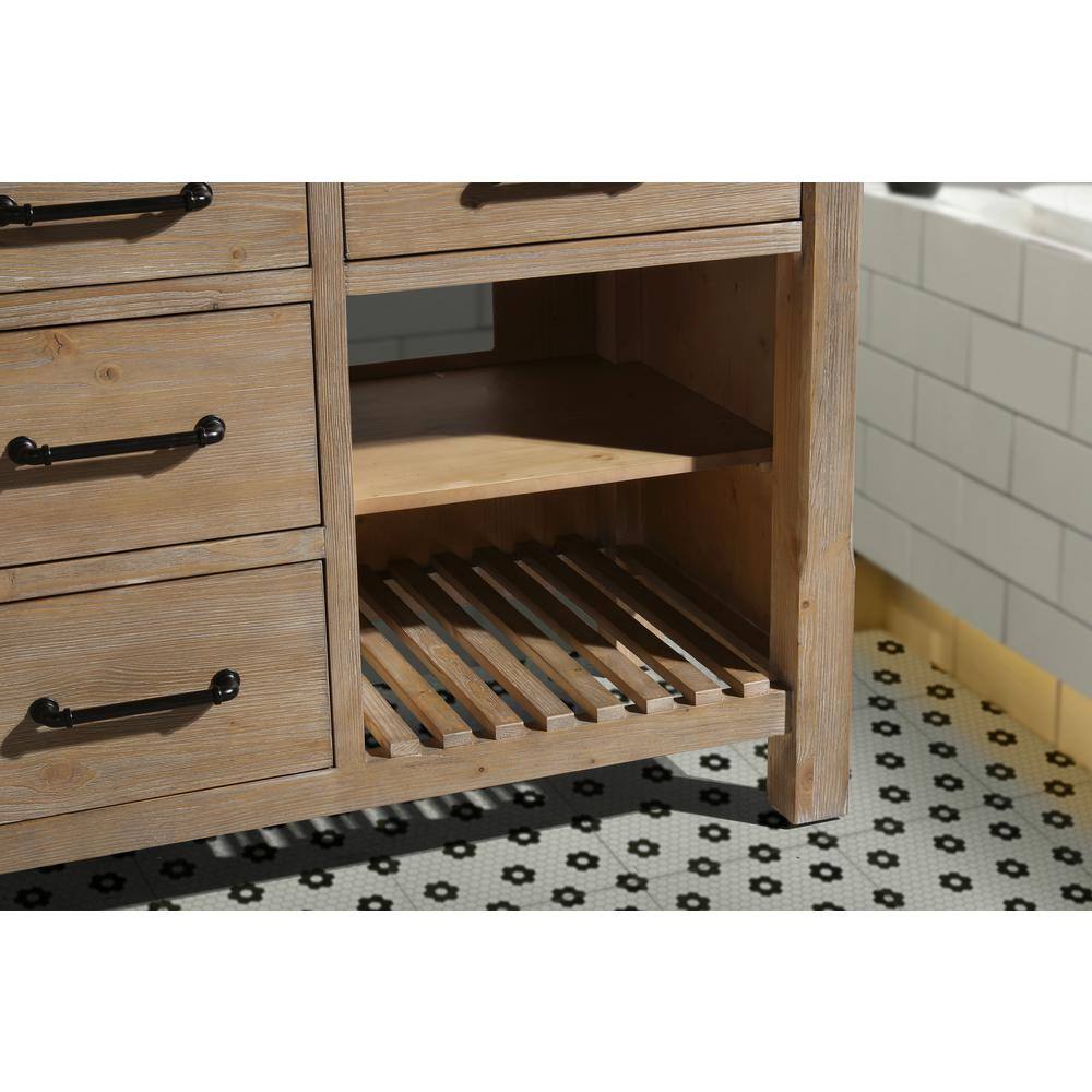 Weathered Fir Solid Wood 60" Double Sink Bathroom Vanity with Carrara Marble Top