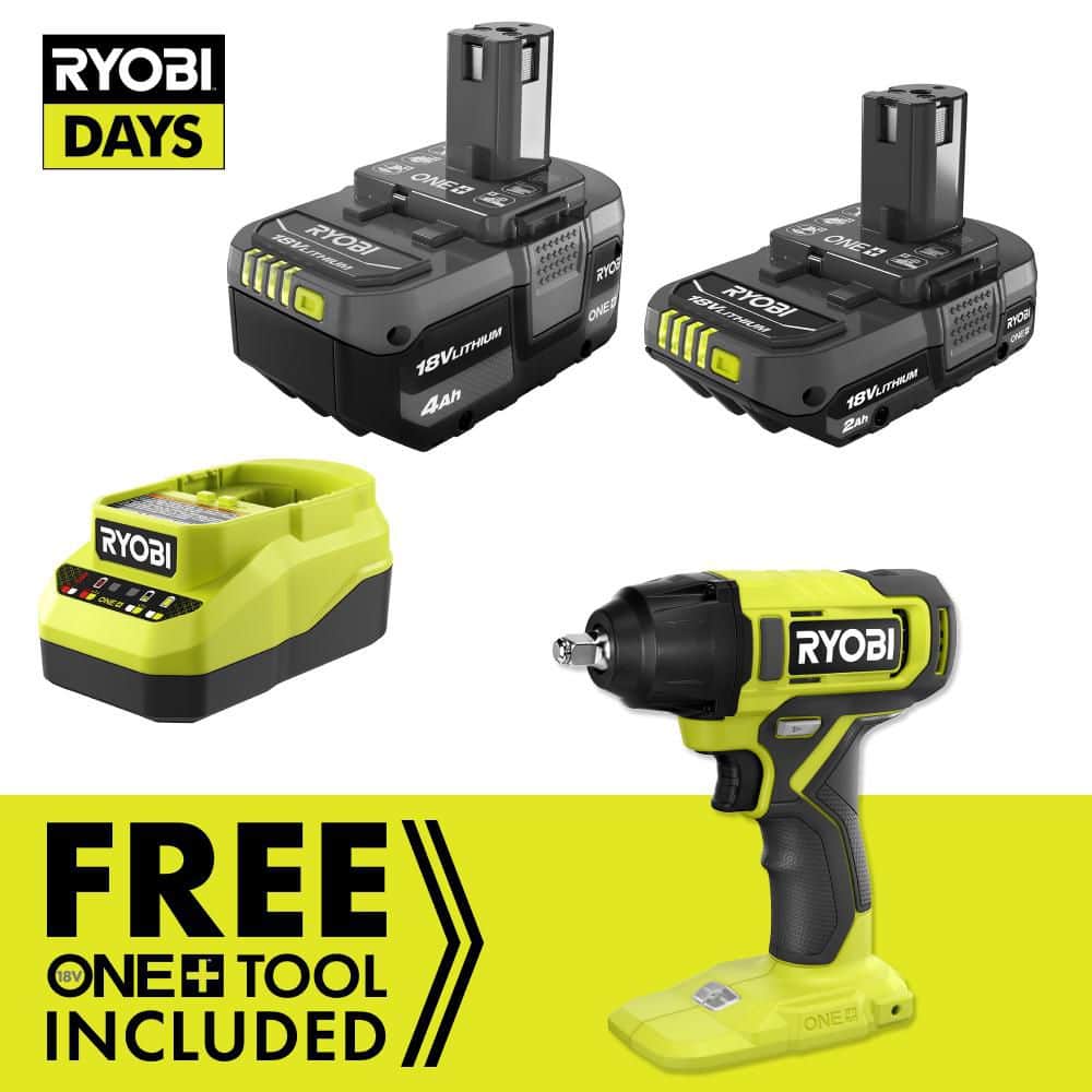 RYOBI ONE+ 18V Cordless 3/8 in. Impact Wrench Kit with 4 Ah Battery, 2Ah Battery, and 18V Charger PCL250K2SB