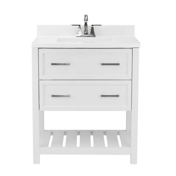 Amluxx Milan 31 in. Bath Vanity in White with Cultured Marble Vanity ...