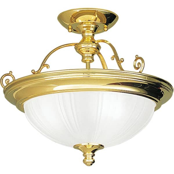 Progress Lighting Prescott Collection Polished Brass 3-Light Semi-flushmount-DISCONTINUED