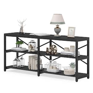 Turrella 70.9 in. Black Extra Long Rectangle Wood Console Table, Sofa Table Behind Couch Table with Storage Shelves