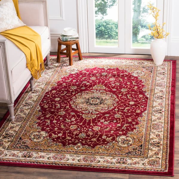 Lyndhurst Red/Ivory 9 ft. x 12 ft. Floral Border Antique Area Rug