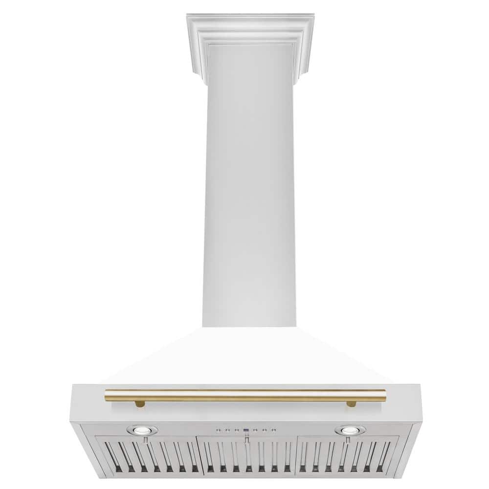 ZLINE 30" White Matte and Gold Stainless Steel Range Hood
