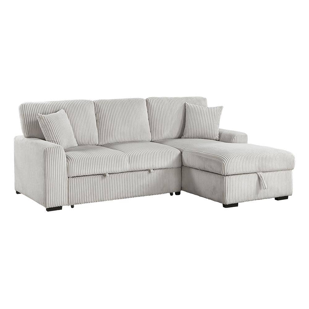Yates 95.5 in. Straight Arm 2-Piece Corduroy Fabric Sectional Sofa with Pull-out Bed and Right Chaise in Gray