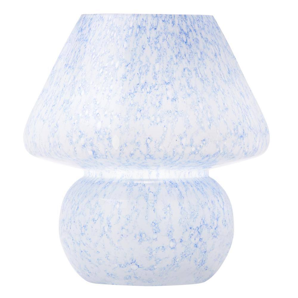 Serena 8.75 in. Blue and White Glass Mushroom Accent Lamp