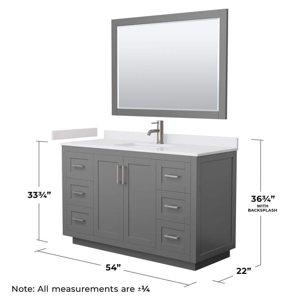 Miranda 54" Gray Freestanding Bathroom Vanity with Marble Top and Mirror