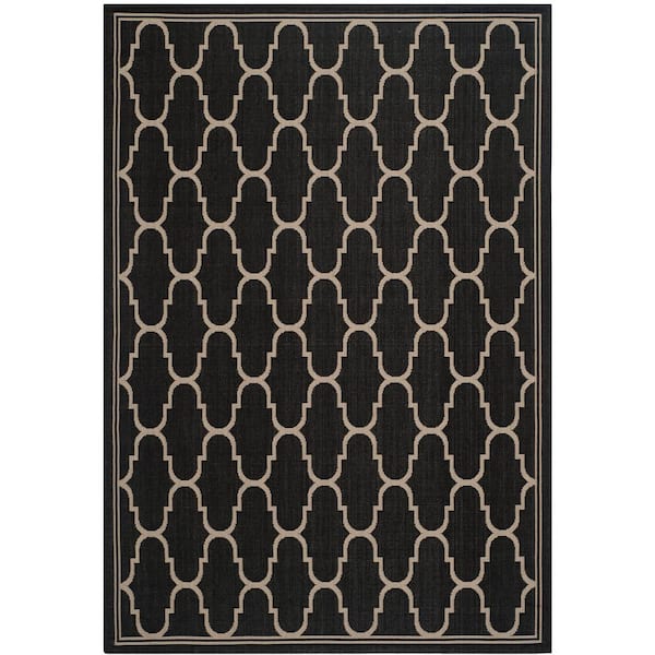 SAFAVIEH Courtyard Black/Beige 5 ft. x 8 ft. Border Indoor/Outdoor Patio  Area Rug