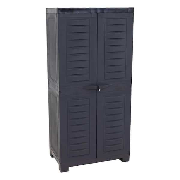 Lockable Storage 23.5 in. W x 48.75 in. H x 14 in. D Freestanding Cabinet with 3 Adjustable Shelves in Charcoal