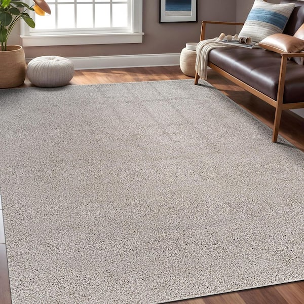 Silky Gray 6 ft. x 9 ft. Solid Plus Thick Pile Non Slip Easy Clean Non Shedding Modern Indoor Area Rug