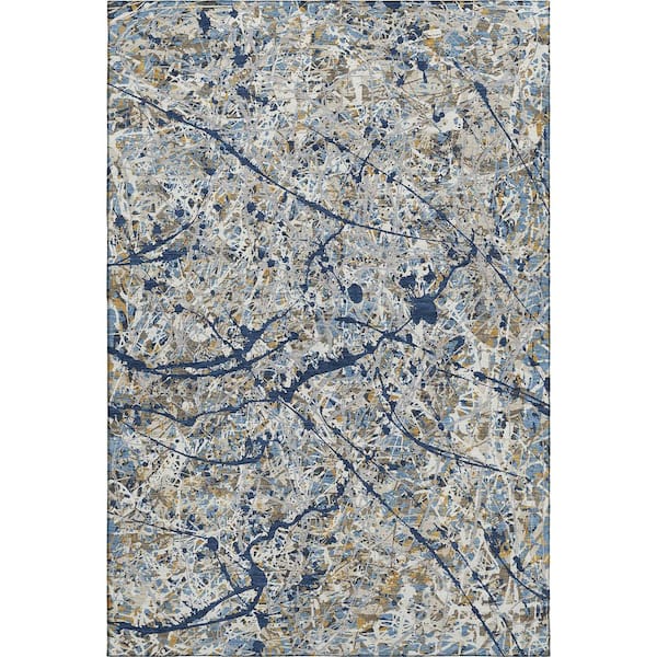 Mayfield Premium Machine Washable Abstract AMF2389 Navy 10 ft. x 14 ft. Area Rug