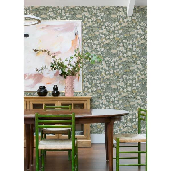 A-Street Prints Hava Green Meadow Flowers Wallpaper Sample