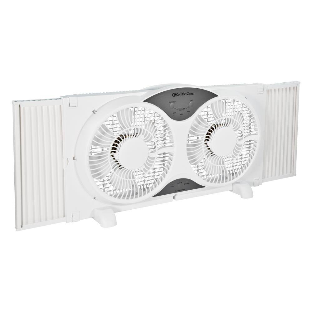 Comfort Zone 9 in. 3Speed Expandable Reversible Twin Window Fan with Remote Control and