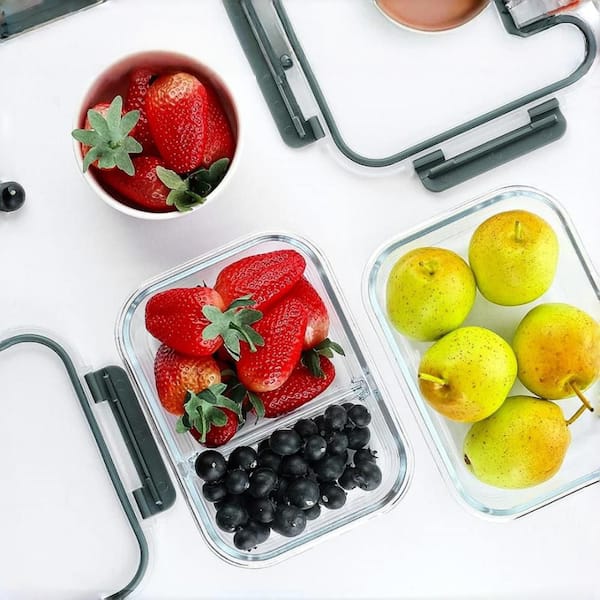 30 oz. Glass Food Storage Containers for Kitchen, Meal Prep, Lunch Bento Boxes and Kitchen Storage, Gray (10-Pack)