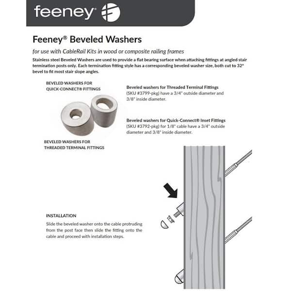 Feeney 9/32 in. I.D. Stainless Steel Bevel Washer for Terminal for Cable Railing System (4-Pack)
