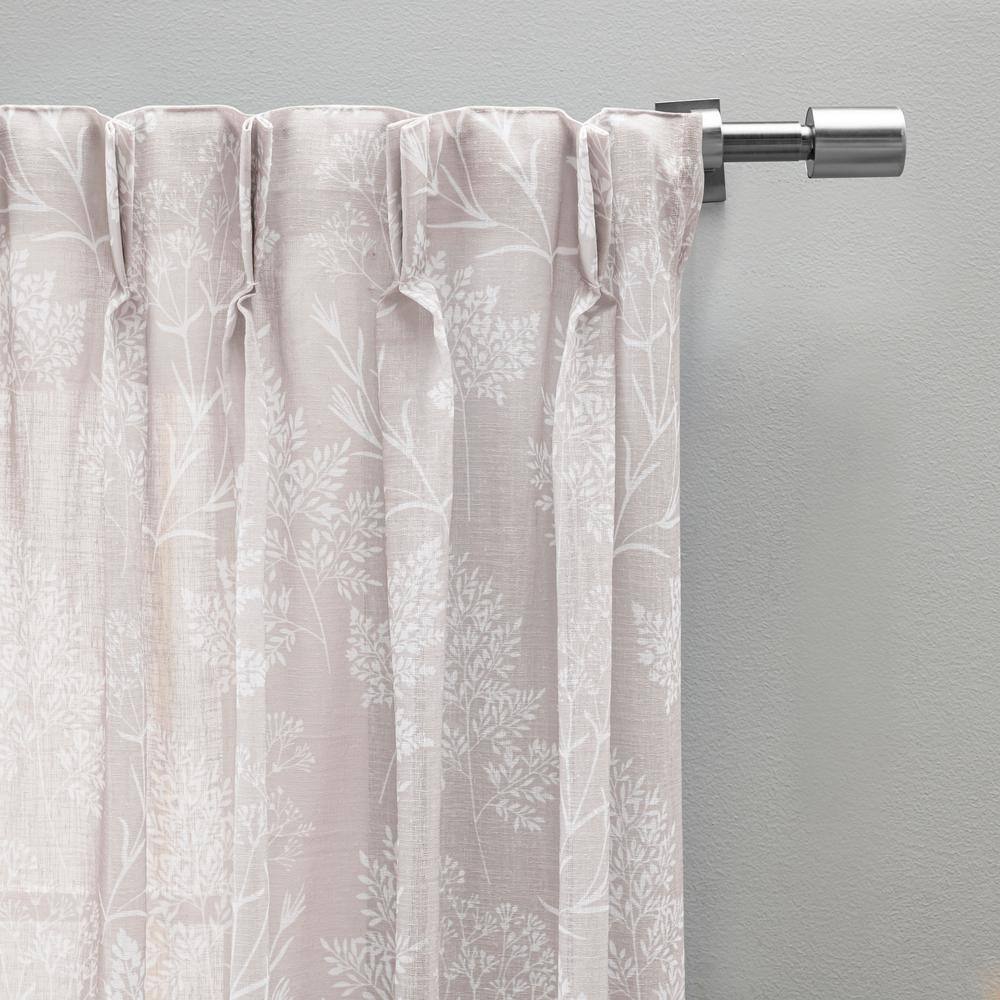 Nude Linen Floral Pinch Pleat Sheer Drapes