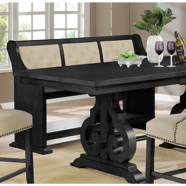 Counter Height Dining Bench with Dark Grey Linen Fabric