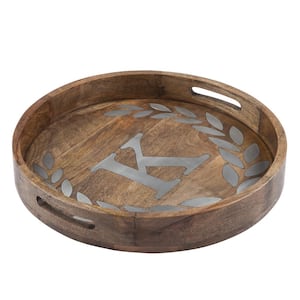 30 in. Round Mango Wood Serving Tray "K"