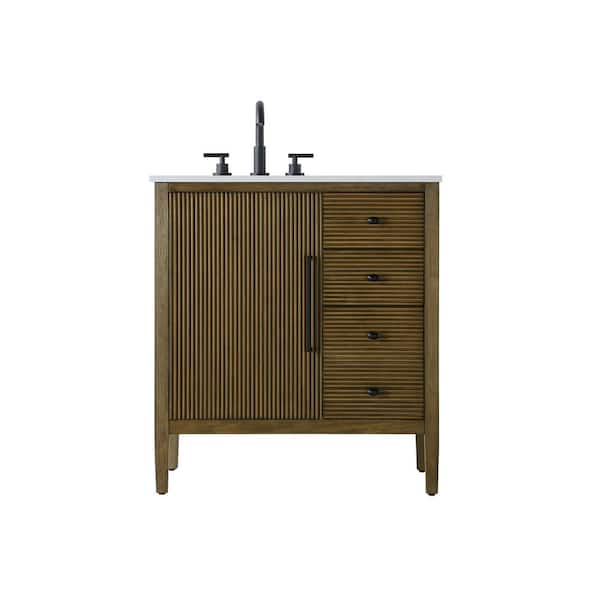 32 in. Single Sink Hazel Oak Bath Vanity with White Engineered Marble Top