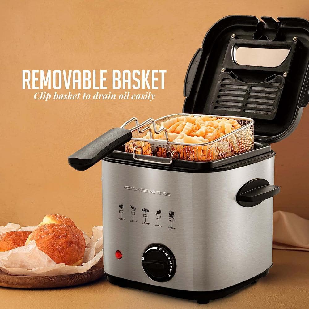 Ovente Silver 1.5 Liter Electric Deep Fryer with Basket