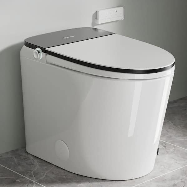 Elongated Electric 1.28 GPF Smart Toilet Bidet Seat in White with Front/Rear Wash Remote Control and Foot Kick Operation