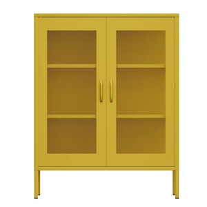 31.5 in. W x 15.75 in. D x 49.96 in. H Yellow Linen Cabinet Metal Storage Locker Cabinet, Mesh Doors, Adjustable Shelves