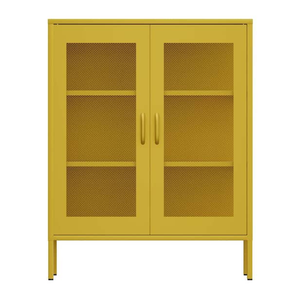 Unbranded 31.5 in. W x 15.75 in. D x 49.96 in. H Yellow Linen Cabinet Metal Storage Locker Cabinet, Mesh Doors, Adjustable Shelves