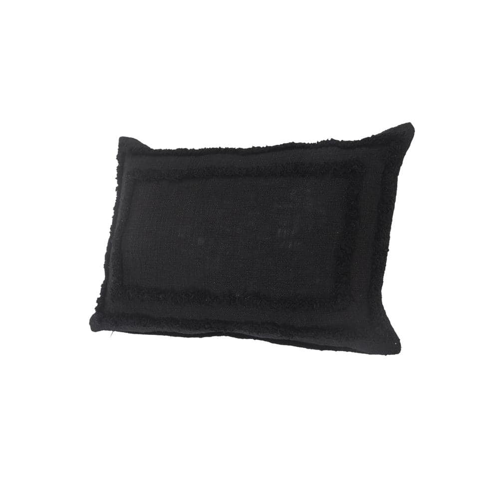 Modern Black Tufted Lumbar Throw Pillow, 16" x 24"