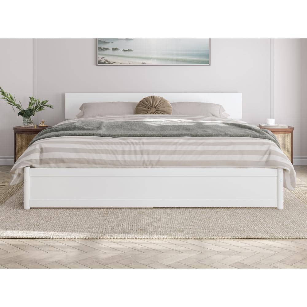 Wesley White King Wood Platform Bed with Twin XL Trundle