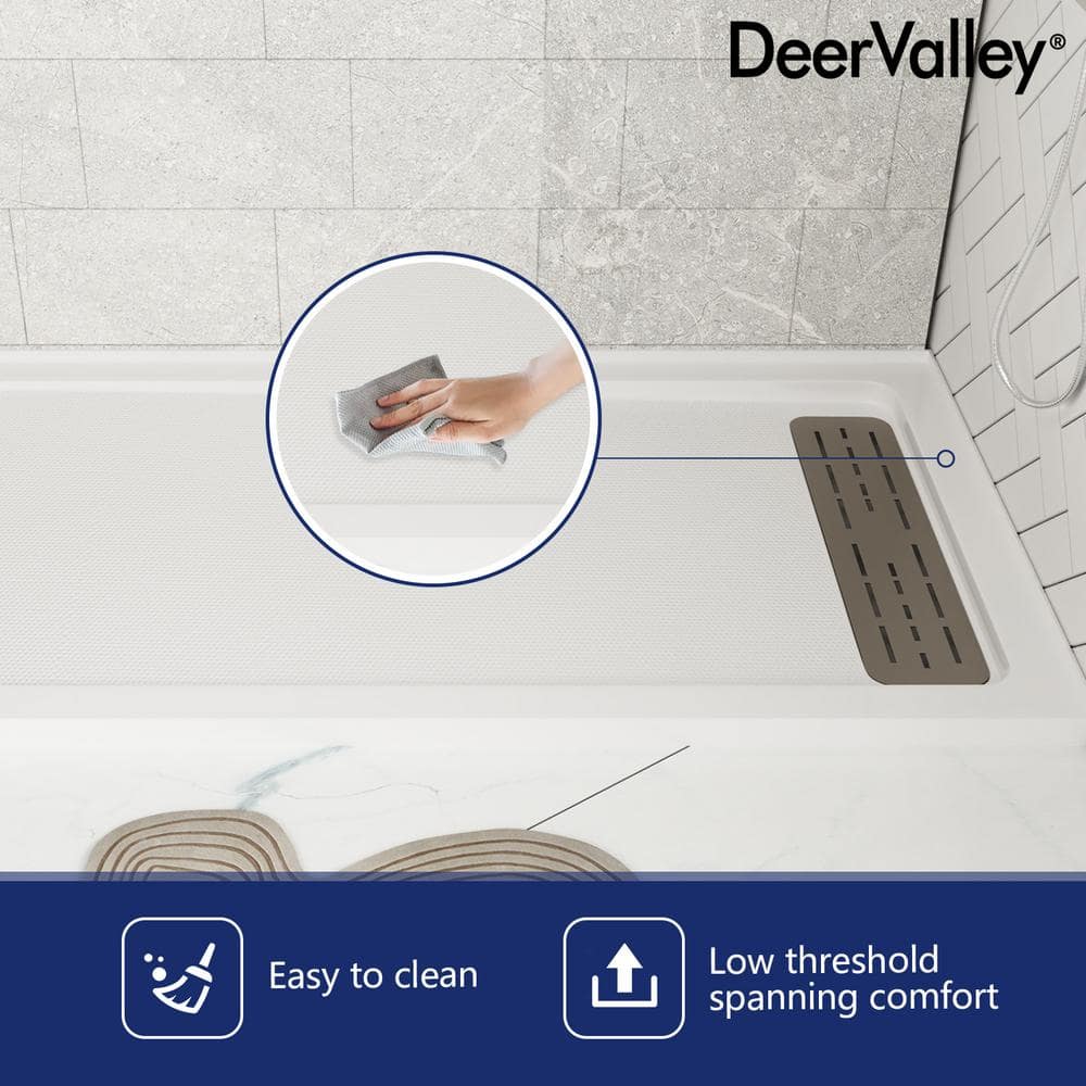 60" x 32" White Acrylic Shower Base with Stainless Steel Drain Cover
