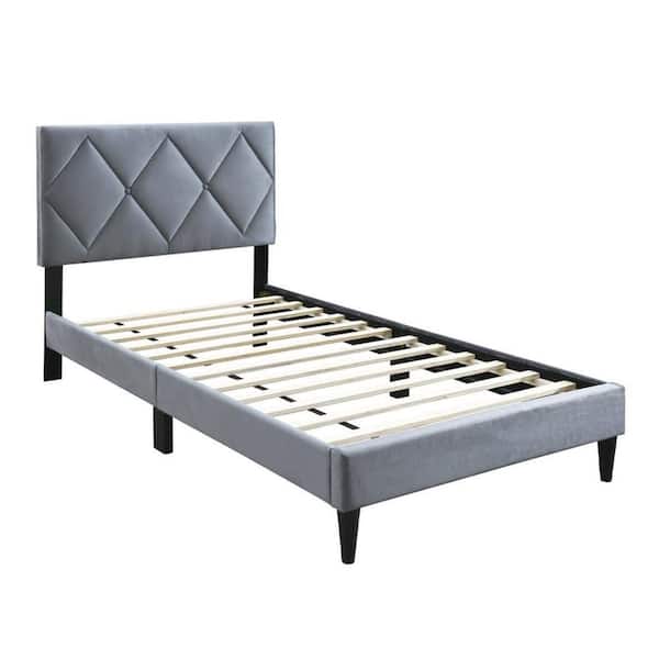 Lilian Gray and Black Wood Frame Twin Platform Bed with Tufted Upholstered Headboard