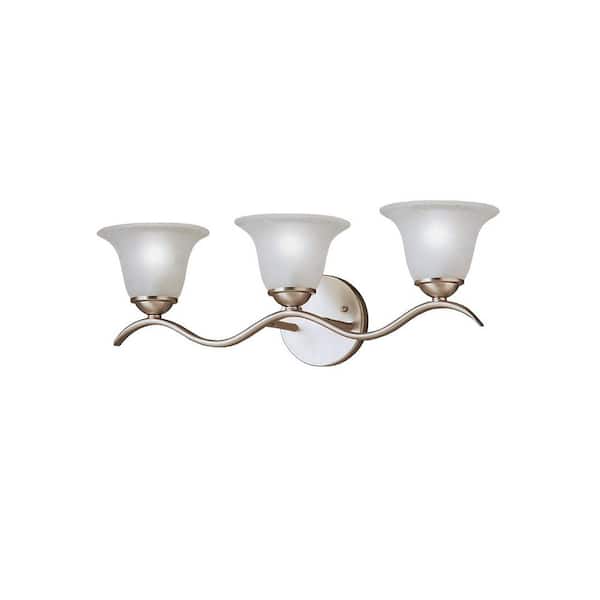 Dover 22.5 in. 3-Light Brushed Nickel Transitional Bathroom Vanity Light with Etched Seeded Glass