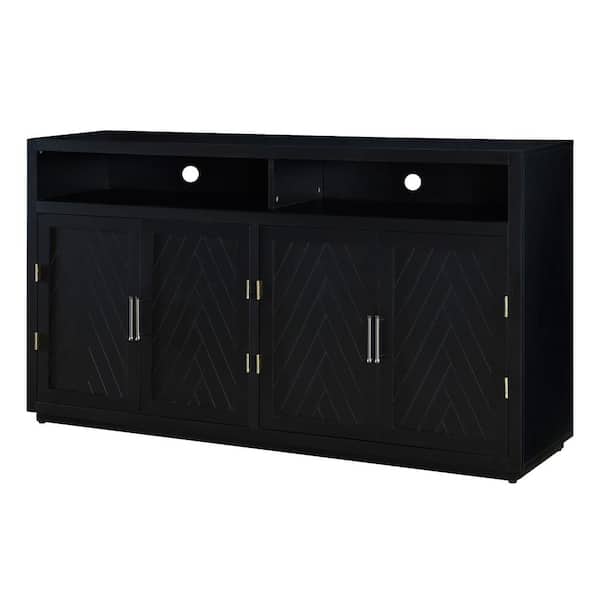Nestfair Black MDF Top 60 in. W Sideboard with Open Storage and Adjustable Shelves