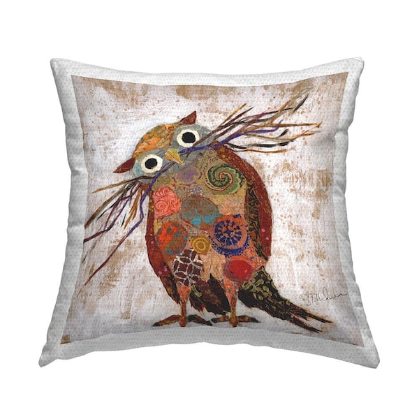 Rustic Patterned Owl Multi-Color Square Outdoor Throw Pillow