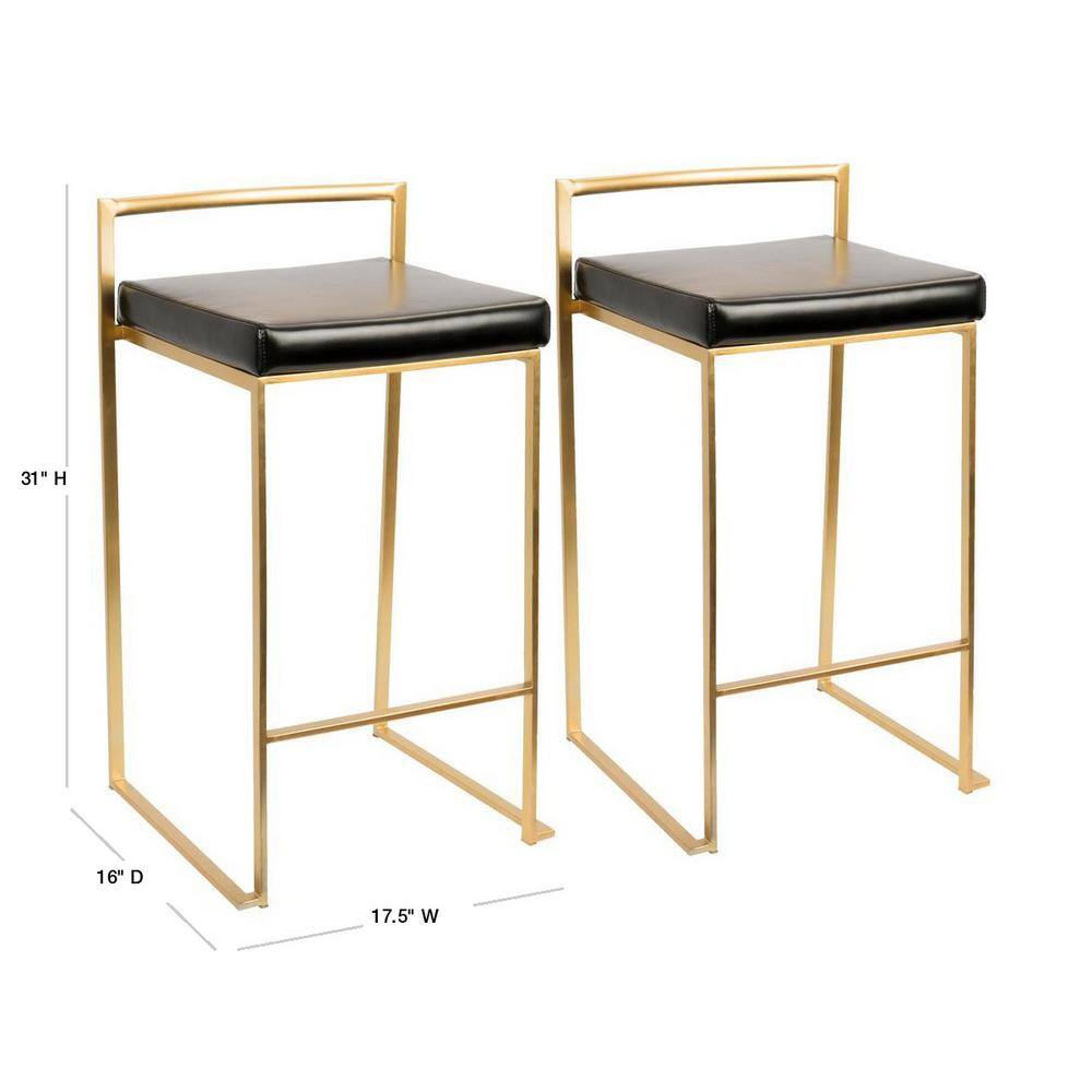 Fuji 31" Modern Black Leather & Metal Counter Barstool - Set of 2